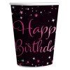 Kelímky papírové Happy Birthday černé s růžovou 8ks 220ml