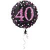 Fóliový balónek 40 happy birthday 45cm holografický černá růžová