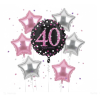 Fóliový balónek 40 happy birthday 45cm holografický černá růžová