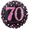 Fóliový balónek 70 happy birthday 45cm holografický černá růžová