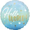 Fóliový balónek kulatý Hello world! modrý 43 cm